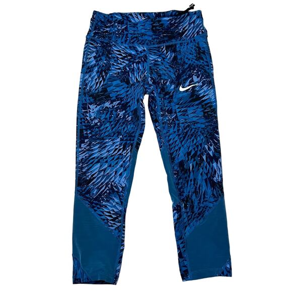 Nike Dri-Fit Blue Geometric Running Leggings Small - Picture 1 of 5